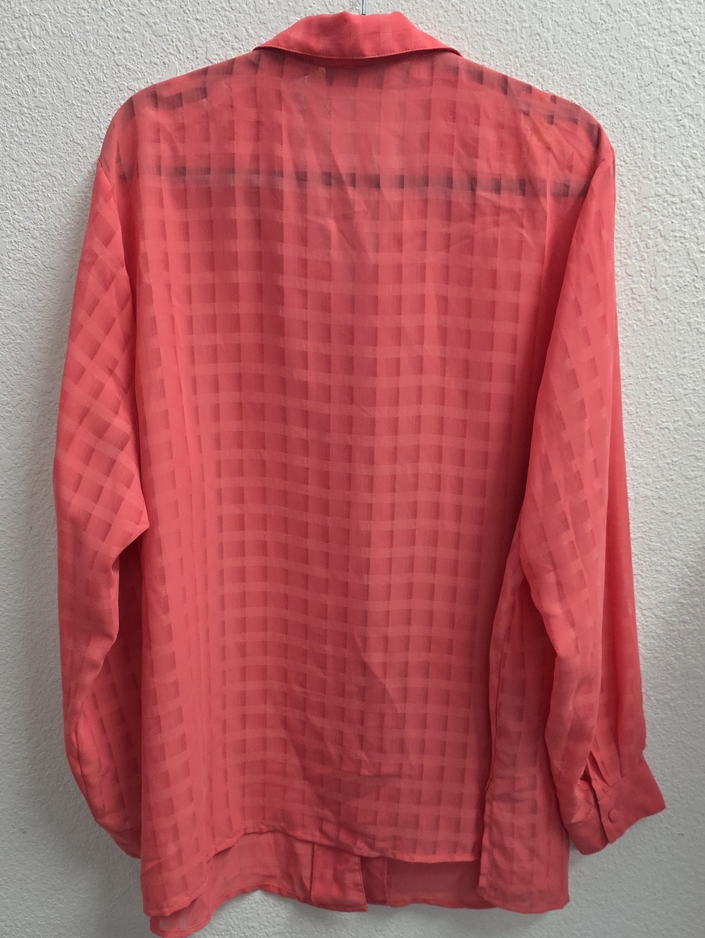 Maggie Barnes Coral Semi-Sheer Check Button Front Blouse 20W - Picture 2 of 6